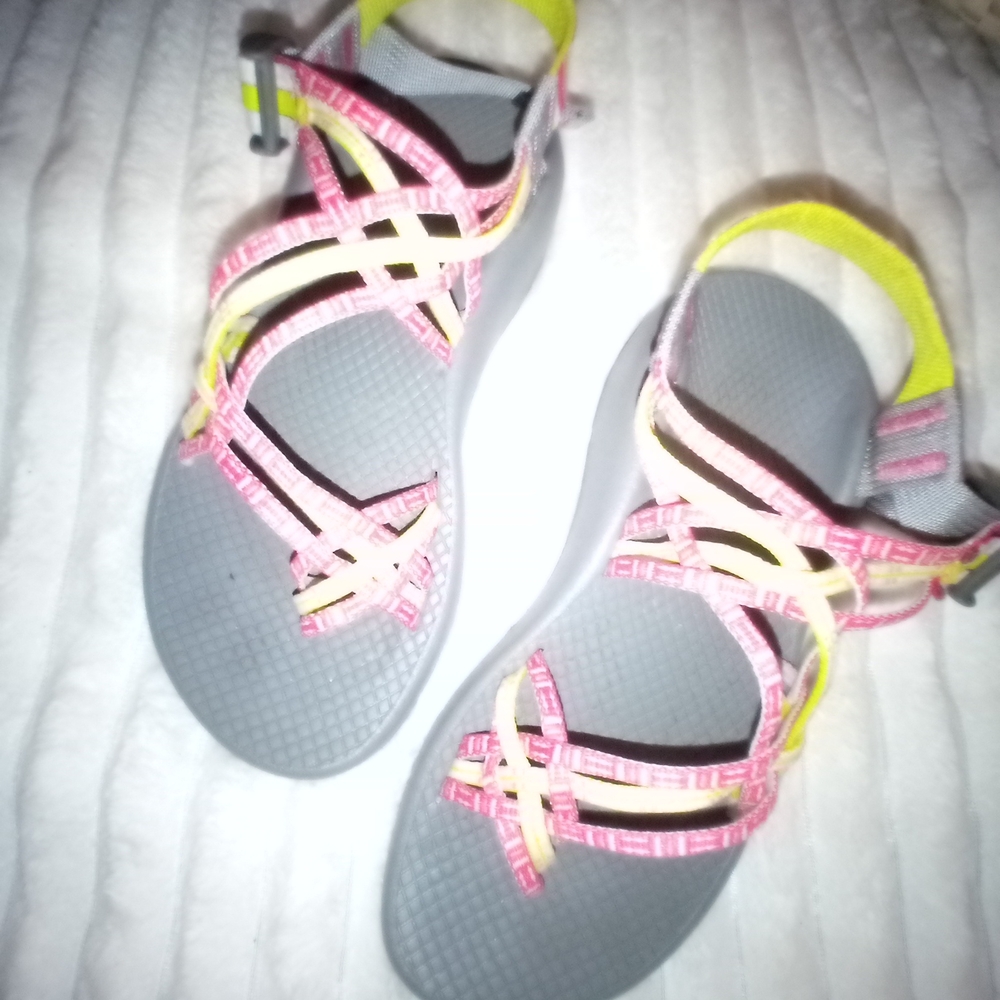 Chaco Pink And Yellow Strapped Sandals